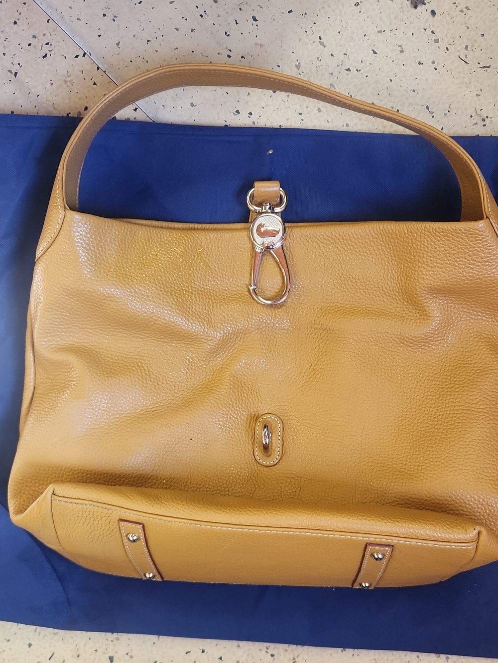 Dooney & Bourke Mustard Leather Shoulder Bag with Clip Accent